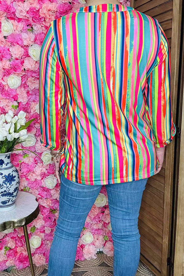 Buy Multi color serape printed long sleeve women's blouse w/v-neckline BQ16177 CS11F